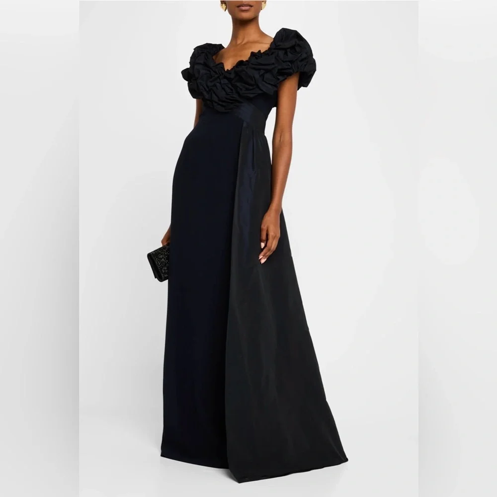 Rickie Freeman for Teri John - A-Line Ruffle Taffeta and Crepe Gown - Picture 1 of 7